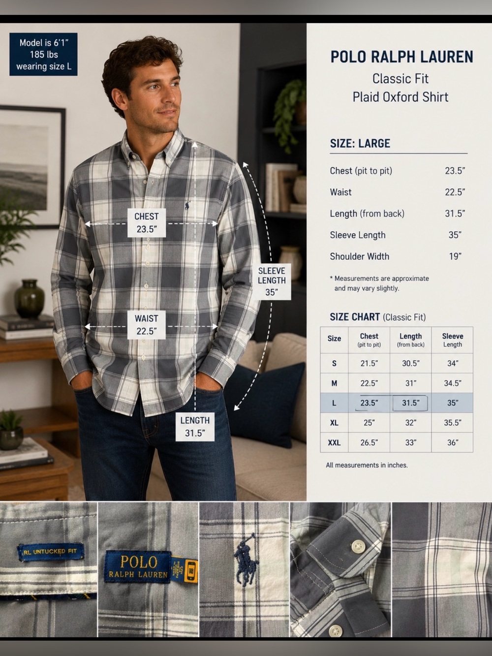 Polo Ralph Lauren RL Untucked Fit Plaid Button-Down Shirt – Men’s Large